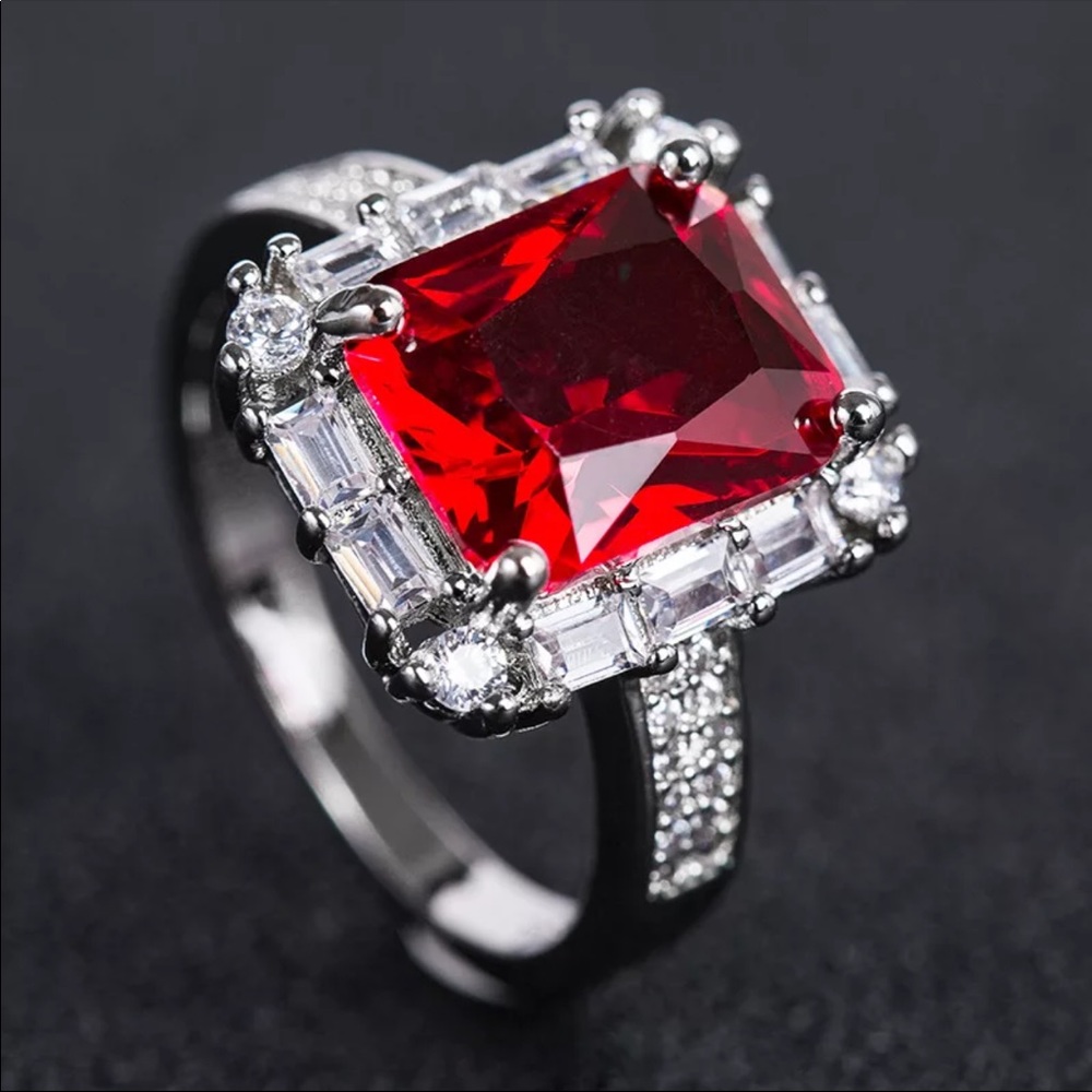 New 925 Sterling Silver Diamond Ruby Ring